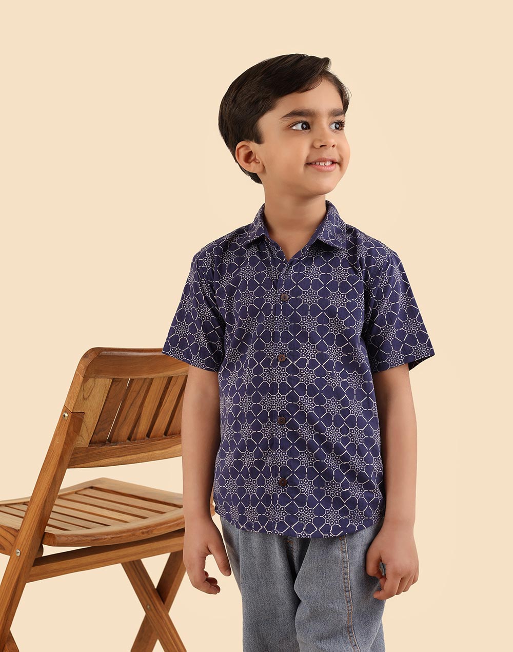 Blue Cotton Hand Block Printed Shirt