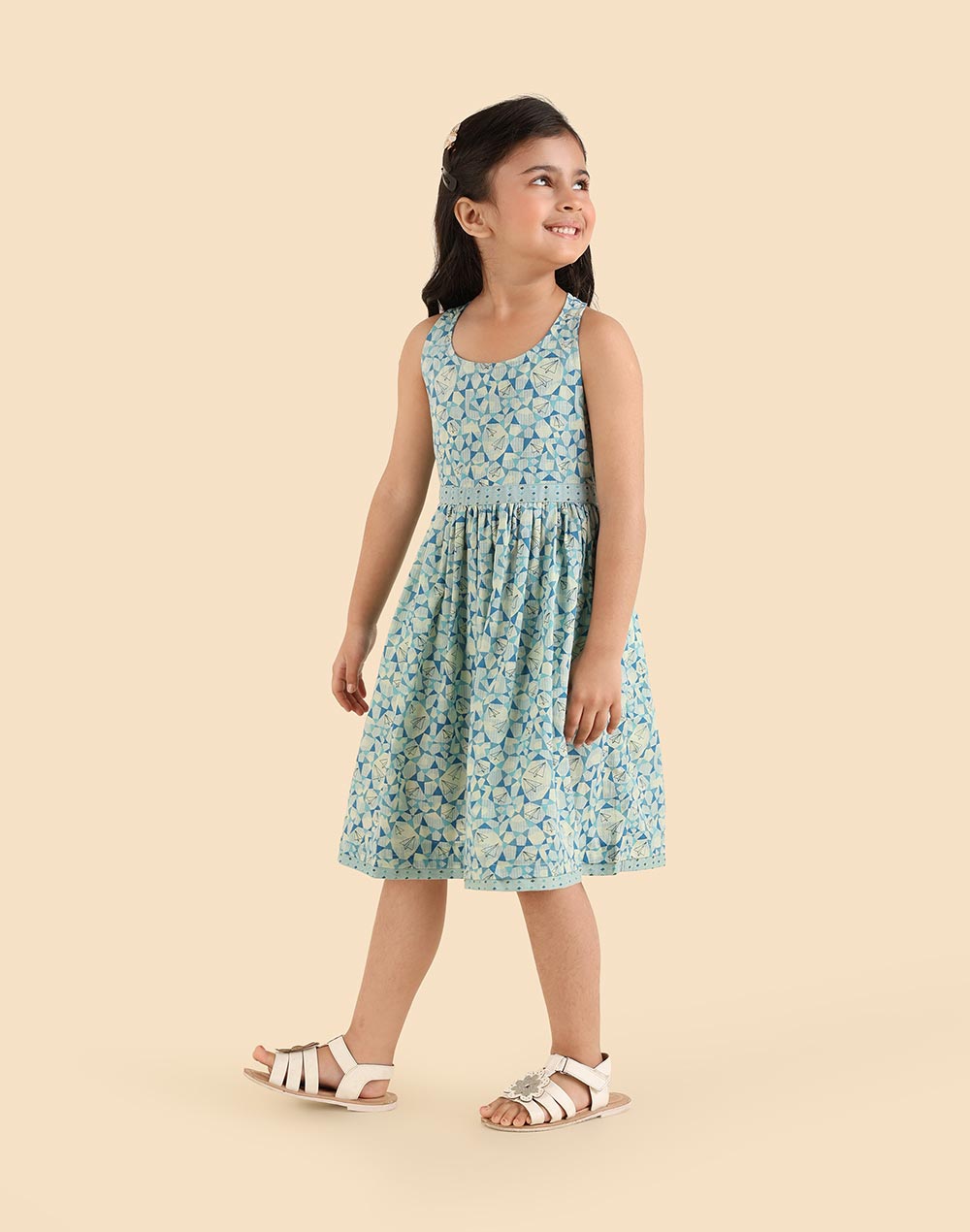 Blue Cotton Printed Dress