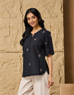 Black Cotton Embroidered Top