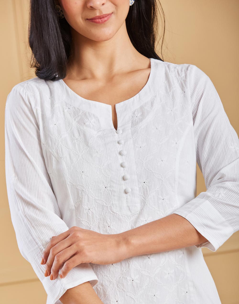 Offwhite Cotton Chikankari Long Kurta