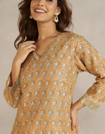 Mustard Cotton Silk Hand Block Printed Short Kurta