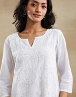 White Cotton Chikankari Long Kurta