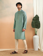 Mint Viscose Blend Dobby Slim Fit Long Kurta