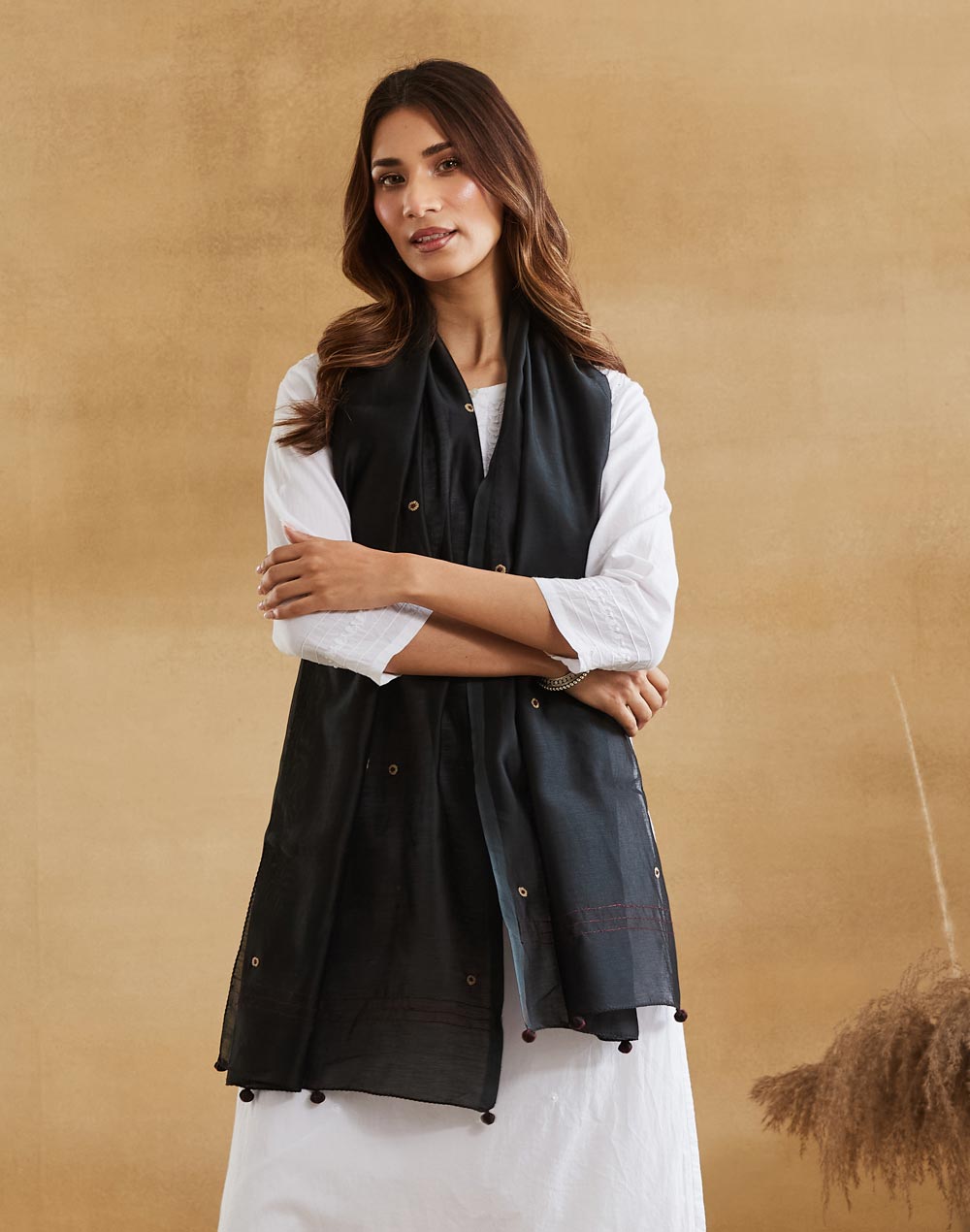 Black Cotton Silk Chikankari Stole