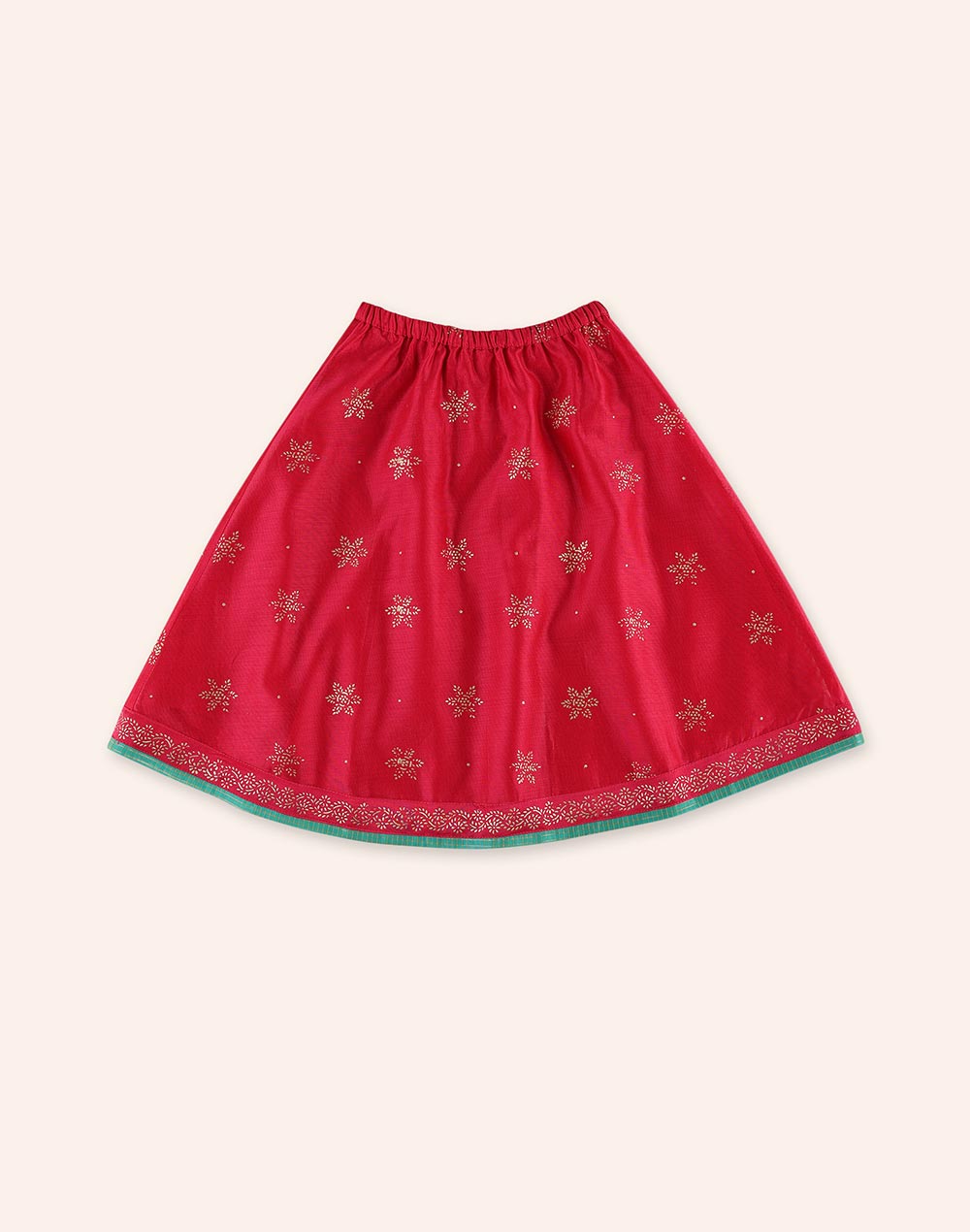 Pink Cotton Silk Blend Hand Block Printed 2pc Lehenga Set