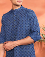 Indigo Cotton Printed Dabu Kurta Short