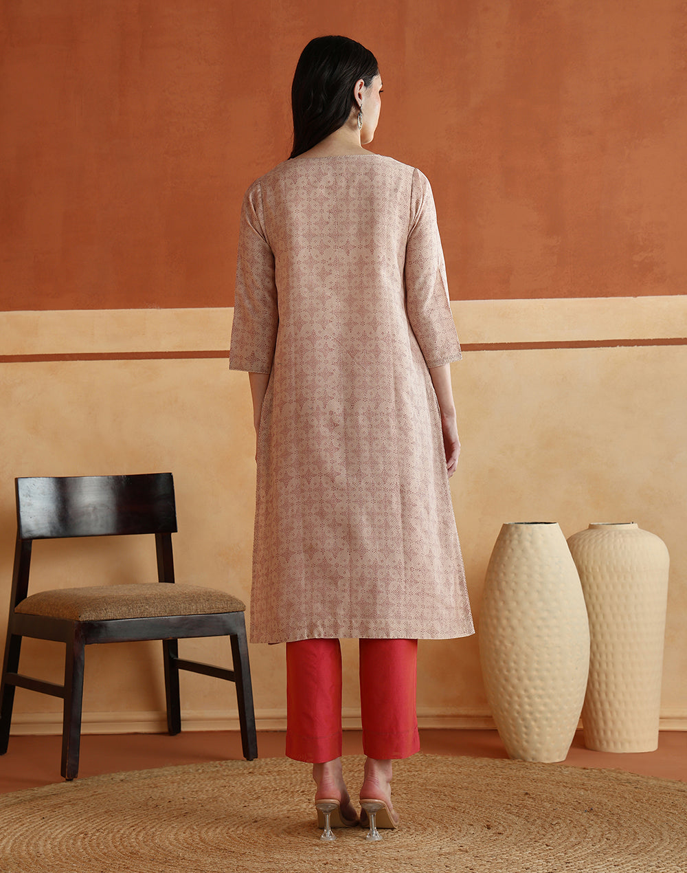 Texture and finish of the Pink Block Print Long Kurta by Fabindia UK