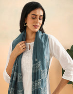 Blue Cotton Silk Chikankari Stole