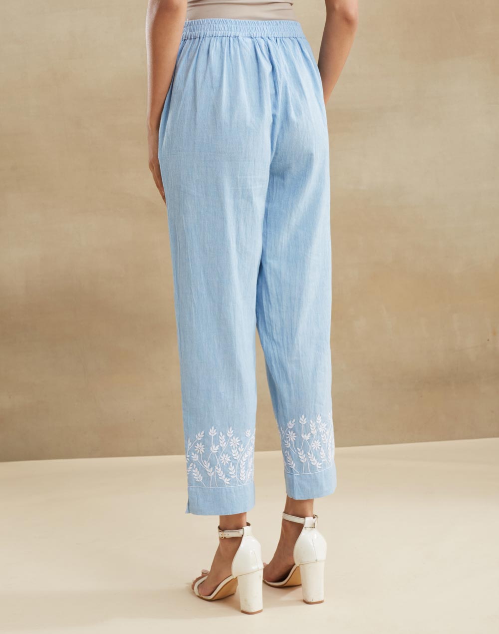 Light Blue Cotton Chikankari Casual Stride Tapered Pant