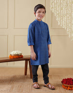 Navy Viscose Blend Dobby Long Kurta