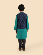 Teal Viscose Blend Ikat 2pc Kurta Set