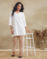 White Cotton Chikankari Short Kurta
