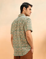 Green Cotton Hand Block Printed Slim Fit Shirt