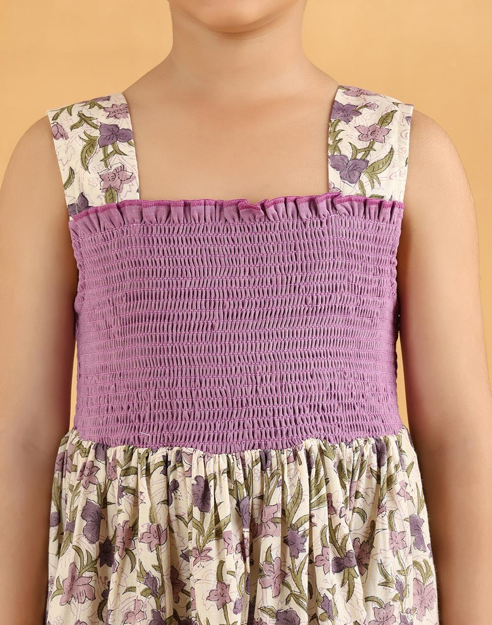 Purple Cotton Hand Block Printed Dress