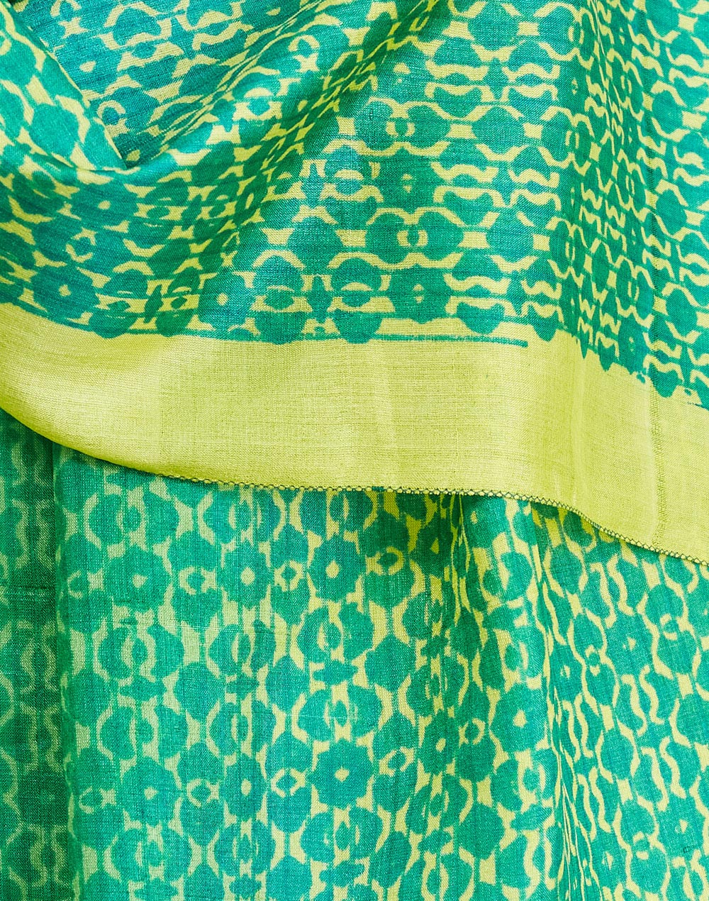 Green Silk Symphony Hand Block Printed Stole