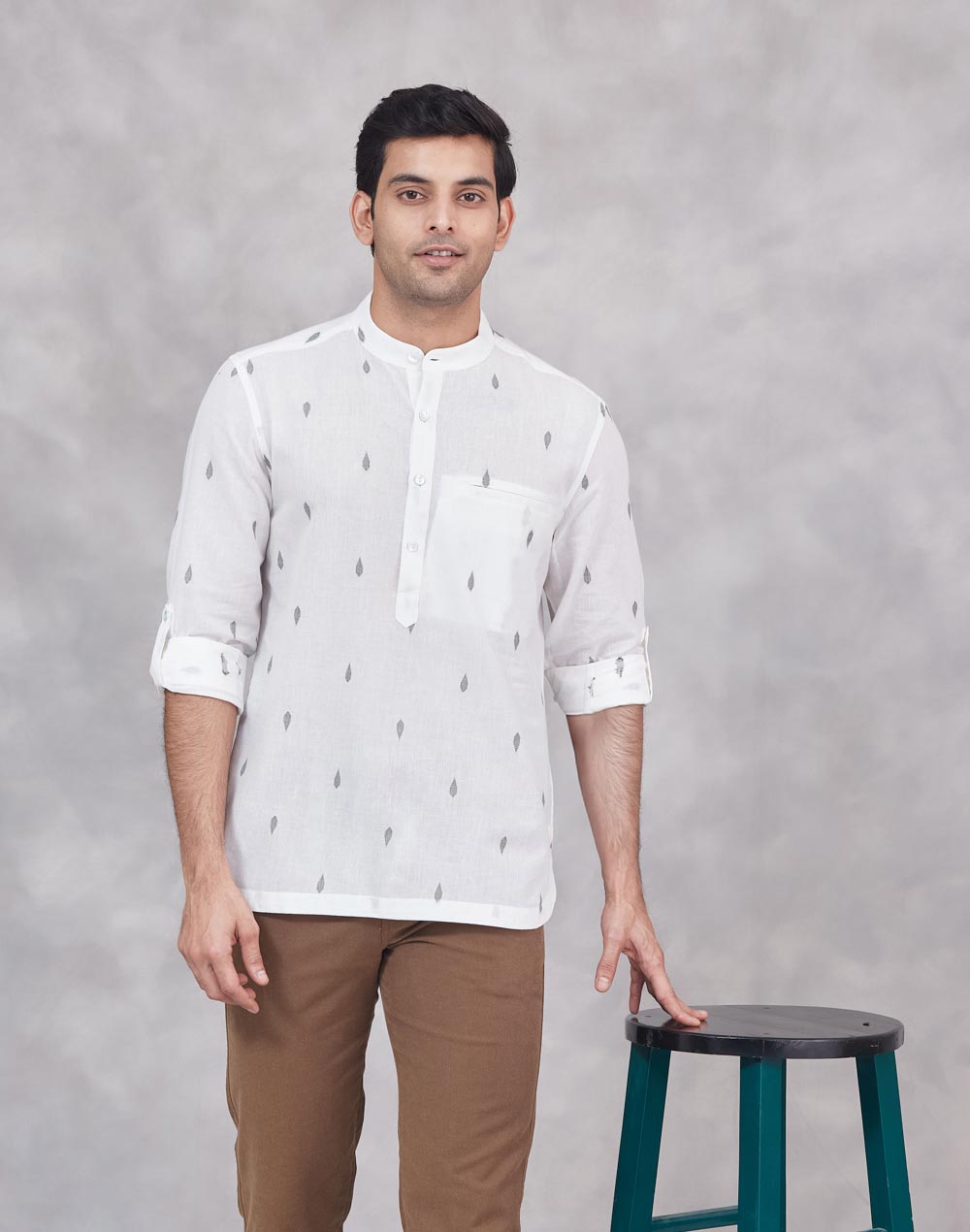 White Cotton Dobby Slim Fit Mid Placket Shirt
