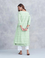 Green Cotton Silk Long Kurta