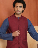 Maroon Viscose Silk Nehru Jacket for Men with a soft viscose silk sheen