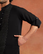 Black Cotton Chikankari Slim Fit Long Kurta