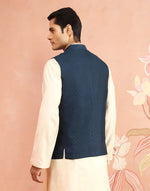 Texture and finish of the Blue Nehru Jacket by Fabindia UK