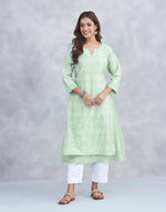 Green Cotton Silk Long Kurta