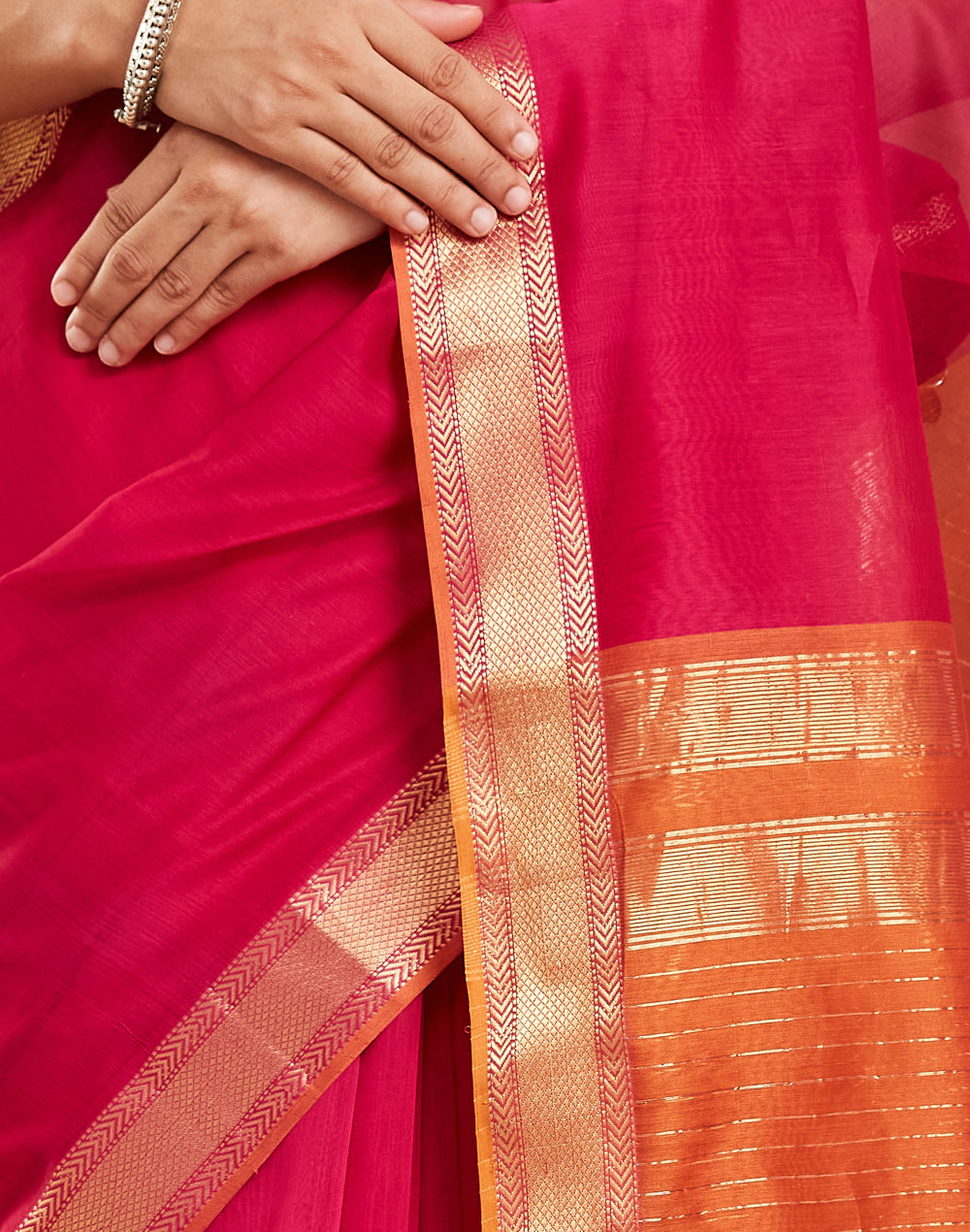 Magenta Cotton Silk Blend Maheshwari Sari