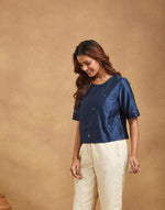 Navy Cotton Silk Short Top