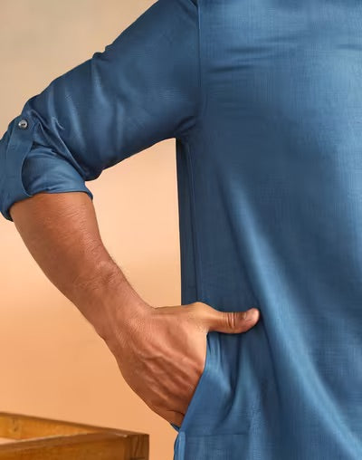 Blue Viscose Silk Short Kurta for Men from Fabindia UK