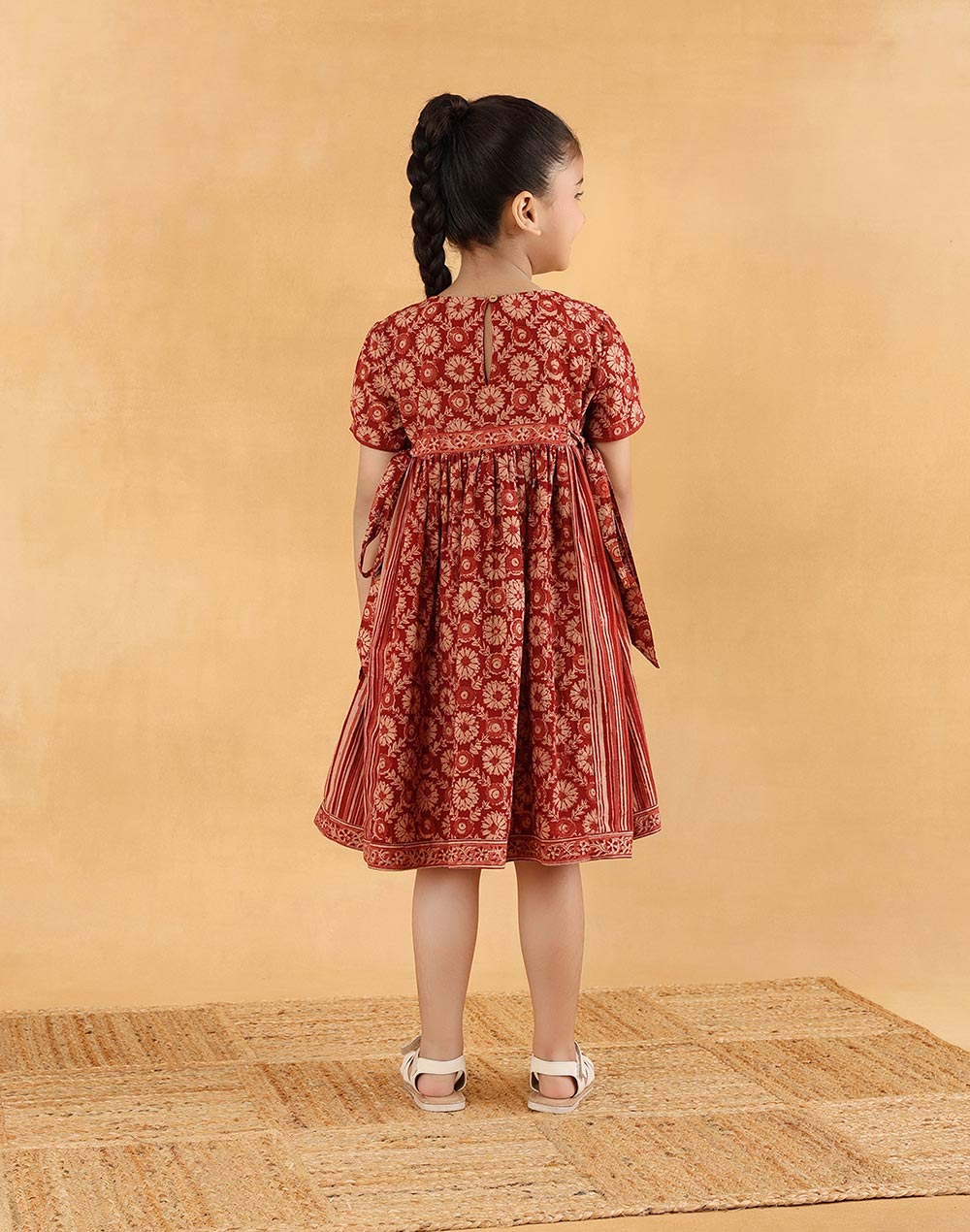 Red Cotton Kalamkari Printed Dress