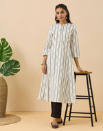 White Cotton Ikat Slim Fit Long Kurta