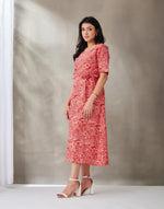 Red Cotton Silk Hand Block Printed Midi Dress