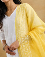 Yellow Cotton Silk Blend Chikankari Dupatta