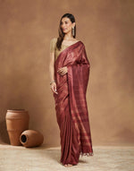 Wine Viscose Silk Blend Sari