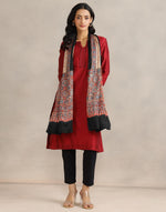 Red Viscose Blend Ajrakh Printed Stole