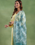 Turquoise Silk Blend Hand Block Printed Dupatta