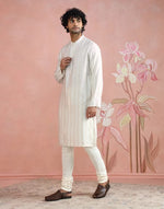 Natural Dobby Long Kurta with Chinese collar and full sleeves