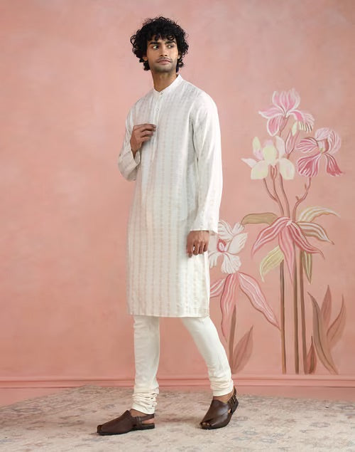 Natural Dobby Long Kurta with Chinese collar and full sleeves