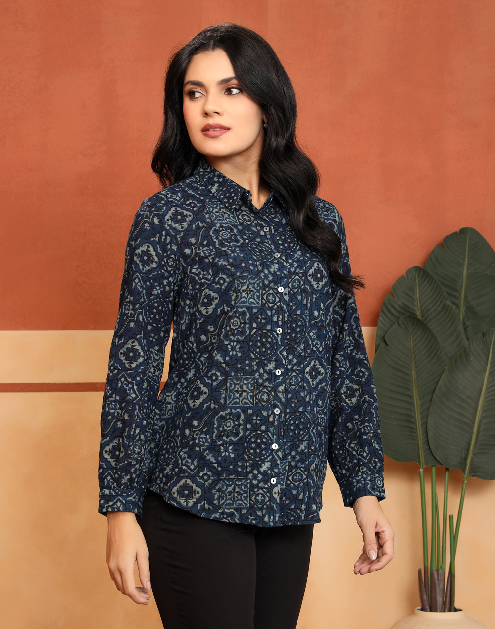 Blue-Green Cotton HB Floral Shirt