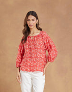 Red Rayon Blend Printed Top