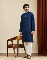 Navy Viscose Stripe Long Kurta for Men from Fabindia UK