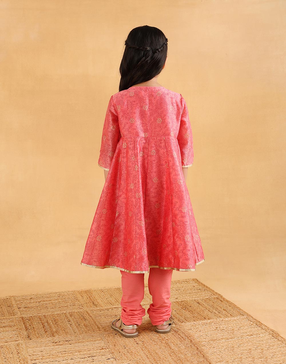 Pink Cotton Silk Blend Printed 3pc Churidar Set