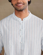 Blue Cotton Stripe Short Kurta