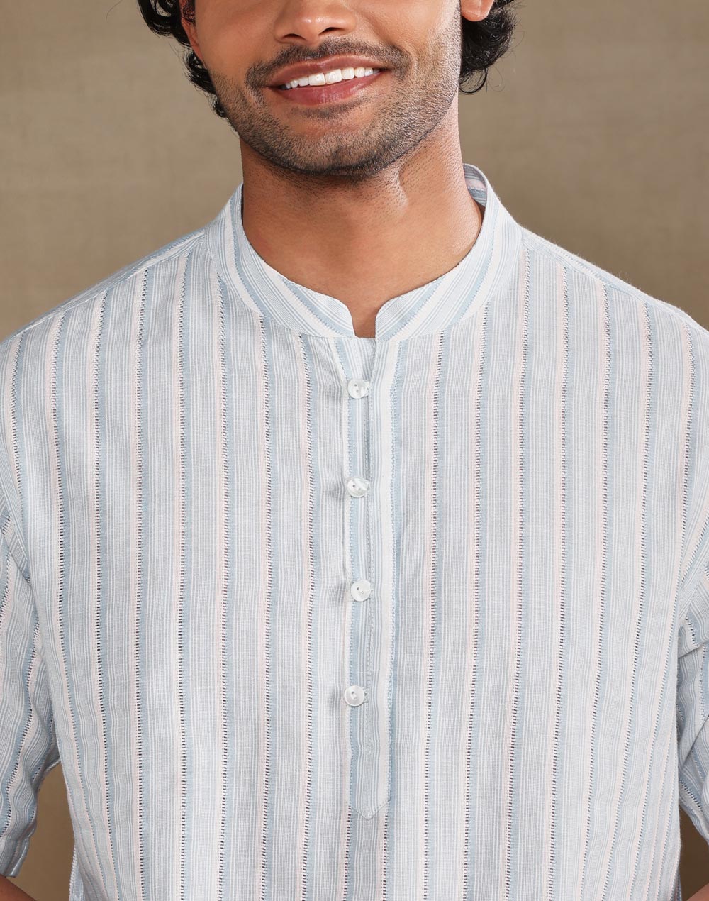 Blue Cotton Stripe Short Kurta