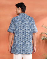 Indigo Cotton Dabu Printed Kurta Short