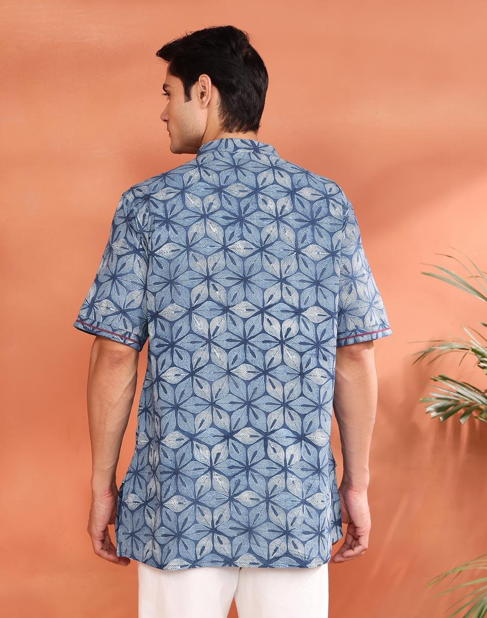 Indigo Cotton Dabu Printed Kurta Short