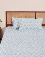 Blue Prachi Cotton Bed Sheet With 2 Pillow Covers