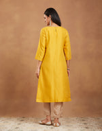 Mustard Cotton Silk Embroidered Long Kurta