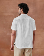 White Cotton Hand Block Printed Slim Fit Mid Placket Shirt