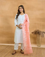 Pink Cotton Silk Blend Chikankari Dupatta