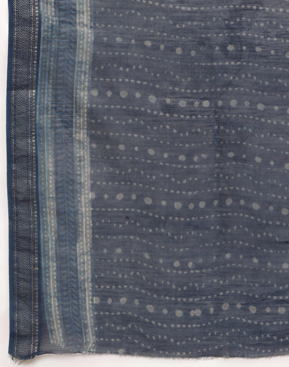 Indigo Cotton Silk Blend Dabu Printed Sari